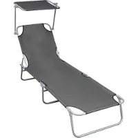 The Living Store Lounge Stoel - Ligbed - Ligbed inklapbaar met luifel aluminium grijs - Buitensteun - Tuinset - Relaxen