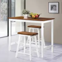 The Living Store Barkruk - Barstoel - 3-delige Bartafel en -krukkenset massief hout - Eetkamerset - Bartafel - Salontafel