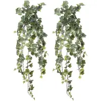 Louis Maes kunstplant met blaadjes hangplant Klimop/hedera - 2x - groen - 105 cm - Klimplanten