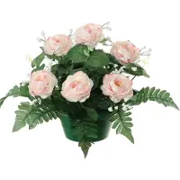 Louis Maes Kunstbloemen plantje in pot - lichtroze - 25 cm - Bloemstuk ornament - rozen met bladgroen