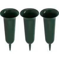 DK Design Grafvaas kunststof - 3x - groen - H32 cm - grafdecoratie - bloemenvaas voor herdenkingsplaats/kerkhof