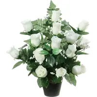 Louis Maes Kunstbloemen in pot - wit - H35 cm - Bloemstuk ornament - rozen/gipskruid met bladgroen - Kunstbloemen