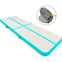 The Living Store Fitnessmat - Gymnastiekmat - Gymnastiekmat met pomp opblaasbaar 500x100x20 cm PVC groen - Opblaasbare Mat - Pvc Mat - Groene Mat