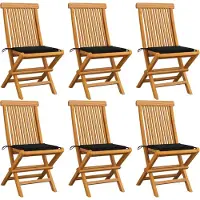 The Living Store De Living Store tuinstoelen met zwarte kussens, 6 stuks, gemaakt van massief teakhout