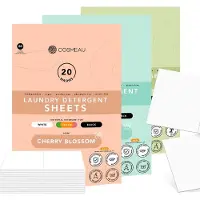 Cosmeau Proefpakket 3x20 Wasmiddeldoekjes Wasstrips 60 Wasbeurten - Kersenbloesem - Wilde Bossen - Lentefris - Wasmiddel - Detergent Sheets