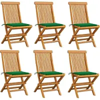 The Living Store Tuinstoelen 6 st met groene kussens massief teakhout - Tuinstoelen - Teak Hout - Tuinset - Buitendecor - Lounge Meubilair