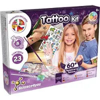 Science 4 You Science4you Tattoo Kit - Experimenteerset - Tijdelijke Tattoo Set voor Kinderen 8+ Jaar - 60+ verschillende Tatoeages