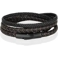 LGT JWLS Armband Dubbel Gevlochten Leer - Zwart Bruin-19cm
