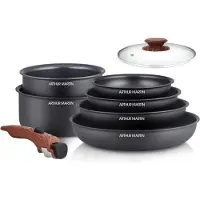 Big Buy Cooking 8-piece cookware set - Aluminum - Wooden handle - Suitable for all heat sources including induction
