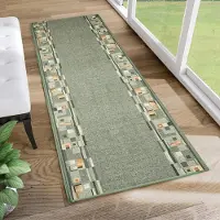 Tapiso Antislip Rubber Mat Loper Groen Woonkamer Hal Klassiek Modern Rubbermat Maat- 80x1350