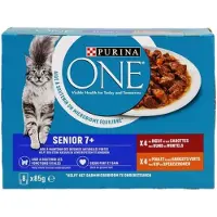 Purina One 4x Purina 7+ Fijne Malse Reepjes in Saus Kip - Rund 8 x 85 gr