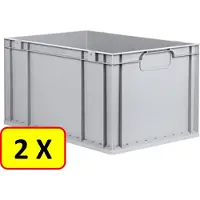 Allit 2 x Euronorm stapelbak transportkrat H32 - 60x40x32 cm - grijs