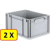 Allit 2 x Euronorm stapelbak transportkrat H22 - 40x30x22 cm - grijs