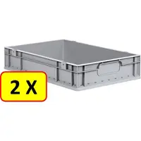 Allit 2 x Euronorm stapelbak transportkrat H12 - 60x40x12 cm - grijs