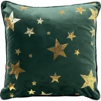 Textino STARS - sierkussen 45x45 cm - velvet - gouden sterren - Mountain View - groen