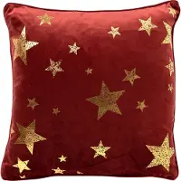Textino STARS - sierkussen 45x45 cm - velvet - gouden sterren - Biking Red - rood