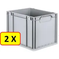 Allit 2 x Euronorm stapelbak transportkrat H32 - 40x30x32 cm - grijs