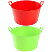 Forte Plastics Voordeelset van 2x stuks kunststof flexibele emmers/wasmanden/kuipen 56 liter in het rood/groen - Wasmanden