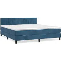 vidaXL Boxspring met matras fluweel donkerblauw 180x200 cm