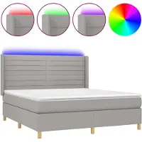 vidaXL Boxspring met matras en LED stof lichtgrijs 180x200 cm