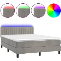 vidaXL Boxspring met matras en LED fluweel lichtgrijs 140x200 cm