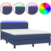 vidaXL Boxspring met matras en LED stof blauw 140x200 cm