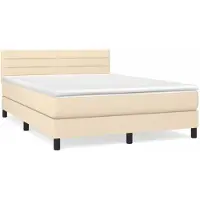 vidaXL Boxspring met matras stof crèmekleurig 140x190 cm