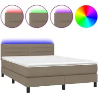 vidaXL Boxspring met matras en LED stof taupe 140x200 cm