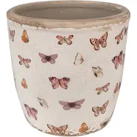 Clayre & Eef Bloempot Ø 16x16 cm Beige Roze Keramiek Vlinders Bloempot Binnen Beige Bloempot Binnen