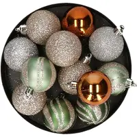 Atmosphera kerstballen - 12x -D4 cm - champagne/oker/lichtgroen - Kerstbal