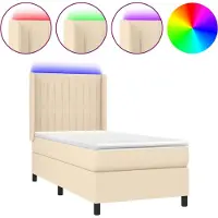 vidaXL Boxspring met matras en LED stof crèmekleurig 100x200 cm