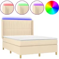 vidaXL Boxspring met matras en LED stof crèmekleurig 140x190 cm