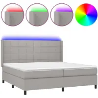 vidaXL Boxspring met matras en LED stof lichtgrijs 200x200 cm