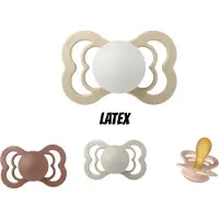 BIBS Supreme Latex fopspeen 0-6 maand 4 stuks Blush,Woodchuck,Sand en Vanilla Night Glow maat 1