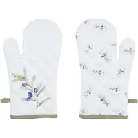 Clayre & Eef 2x Ovenhandschoen olijftakken groen 16x30 cm