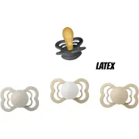BIBS Supreme Latex fopspeen 0-6 maand 4 stuks Vanilla,Sand,Iron en Blush Night Glow maat 1