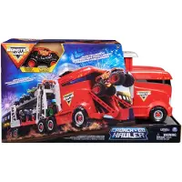 Monster Jam - officiële 2-in-1 Launch N’ Go Hauler-speelset en opbergdoos met unieke monstertruck schaal van 1:64