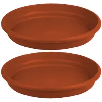 Hega hogar Set van 2x stuks bloempot/plantenpot onderschaal terra cotta kunststof diameter 29 cm - Plantenpotten
