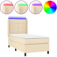 vidaXL Boxspring met matras en LED stof crèmekleurig 90x190 cm