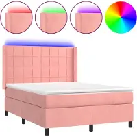 vidaXL Boxspring met matras en LED fluweel roze 140x200 cm