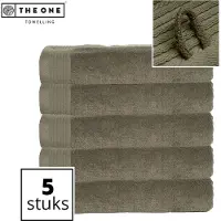 The One Towelling Classic Strandlakens - 100 x 180 cm - 5 Stuks - Voordeelverpakking - Hoge vochtopname - 100% Gekamd katoen - Olijfgroen