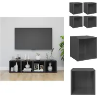 vidaXL Tv-kast - Tv-kasten - Televisiekast - Televisiekasten - Tv-meubelen 4 st 37x35x37 cm bewerkt hout hoogglans grijs