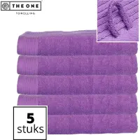 The One Towelling Classic Strandlakens - 100 x 180 cm - 5 Stuks - Voordeelverpakking - Hoge vochtopname - 100% Gekamd katoen - Paars