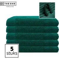 The One Towelling Classic Strandlakens - 100 x 180 cm - 5 Stuks - Voordeelverpakking - Hoge vochtopname - 100% Gekamd katoen - Emeraldgroen
