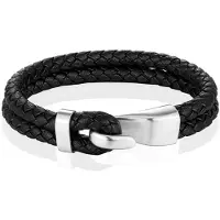 Mendes Jewelry Roestvrijstalen en Echt Lederen Heren Armband in Zwart en Zilver-21cm