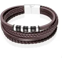 Mendes Jewelry Roestvrijstalen en Echt Lederen Heren Armband in Bruin-21cm
