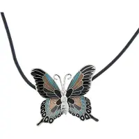 Behave - Zwart-blauwe ketting met emaille vlinder - 42 cm + verlengkettinkje