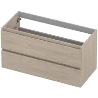 Ink Onderkast 100x45cm - Greeploos - 2 Lades - Ivoor Eiken - Badkamermeubels, Wastafelonderkasten - 8718835156046