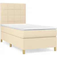 vidaXL Boxspring met matras stof crèmekleurig 90x200 cm
