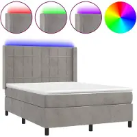 vidaXL Boxspring met matras en LED fluweel lichtgrijs 140x190 cm
